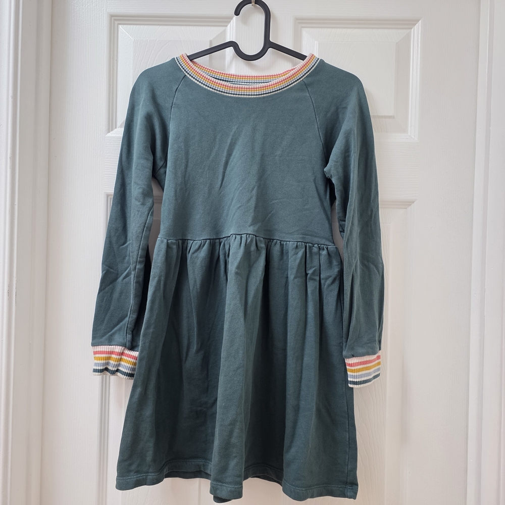 Hanna Andersson Green Dress with Rainbow Trim